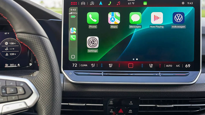 Interior infotainment system in the Volkswagen Golf GTI.