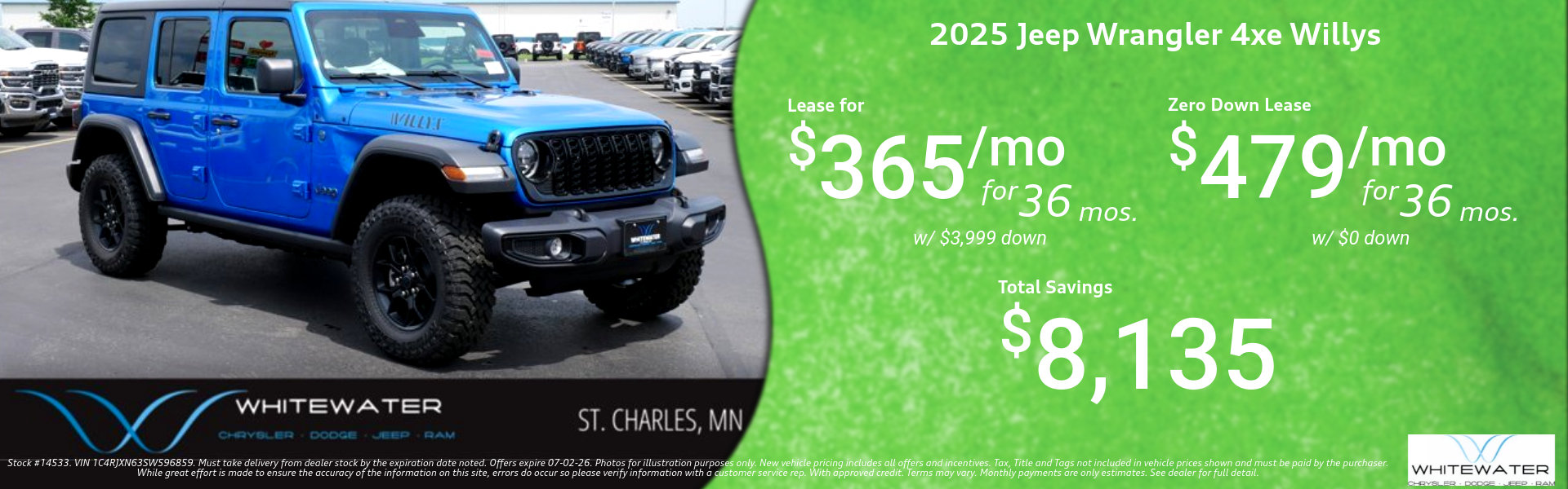 2025 Jeep Wrangler 4xe Willys Special Lease Offer
